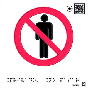 Placa Privado. No pasar en braille y altorrelieve con QR, y en aluminio