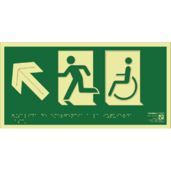 Placa fotoluminiscente Salida de emergencia a la izquierda ascendente con braille y altorrelieve