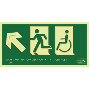 Placa fotoluminiscente Salida de emergencia a la izquierda ascendente con braille y altorrelieve