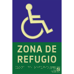 Placa fotoluminiscente Zona de Refugio con braille y altorrelieve