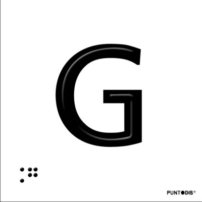 Placa letra G en braille y altorrelieve