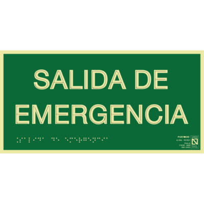 Placa fotoluminiscente Salida de emergencia con braille y altorrelieve