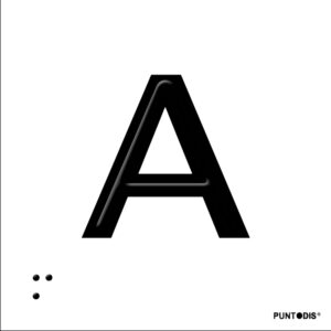 Placa letra A en braille y altorrelieve