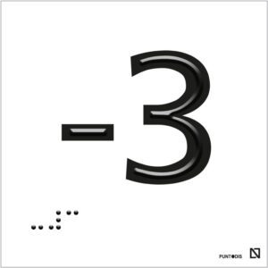 Placa número -3 en braille y altorrelieve en aluminio