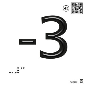 Placa -3 en braille y altorrelieve con QR, y en aluminio