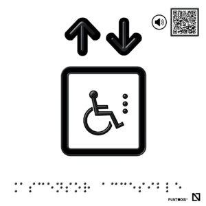 Placa Ascensor accesible en braille y altorrelieve con QR, y en aluminio