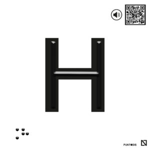 Placa letra H en braille y altorrelieve con QR, y en aluminio