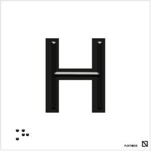 Placa Letra H en braille y altorrelieve, en aluminio