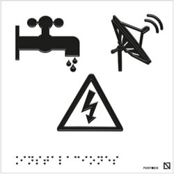 Placa Instalaciones en braille y altorrelieve, en aluminio