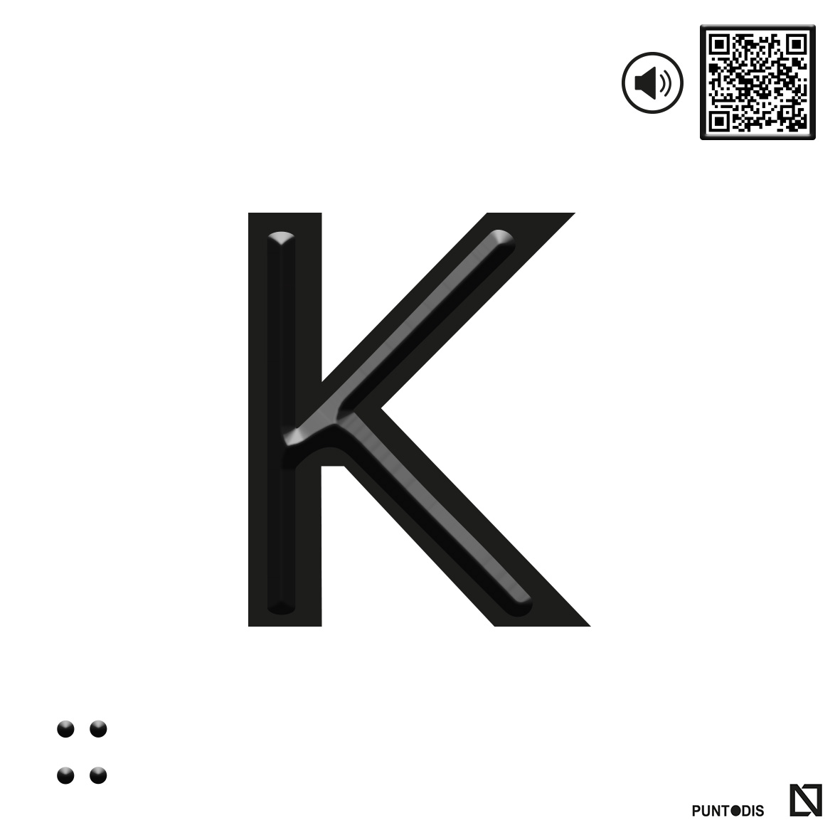 Placa letra K en braille y altorrelieve con QR, y en aluminio