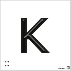 Placa Letra K en braille y altorrelieve, en aluminio