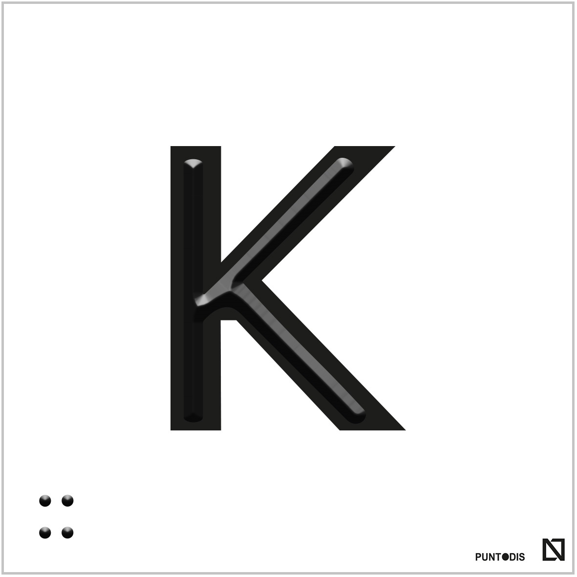 Placa Letra K en braille y altorrelieve, en aluminio