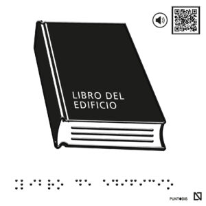 Placa Libro del edificio en braille y altorrelieve con QR, y en aluminio