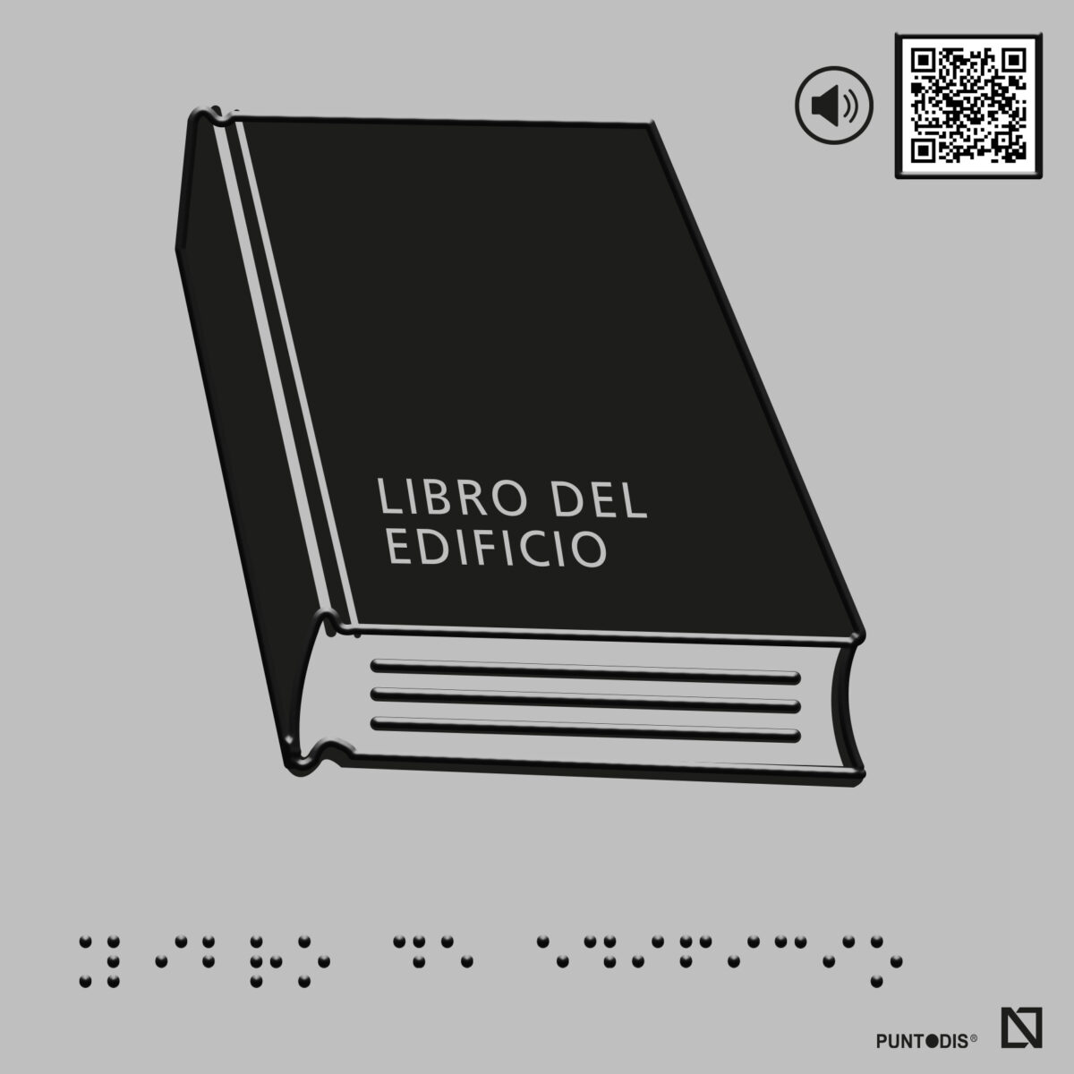 Placa Libro de edificio con QR braille y altorrelieve