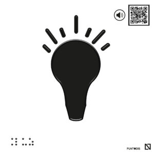 Placa Luz en braille y altorrelieve con QR, y en aluminio
