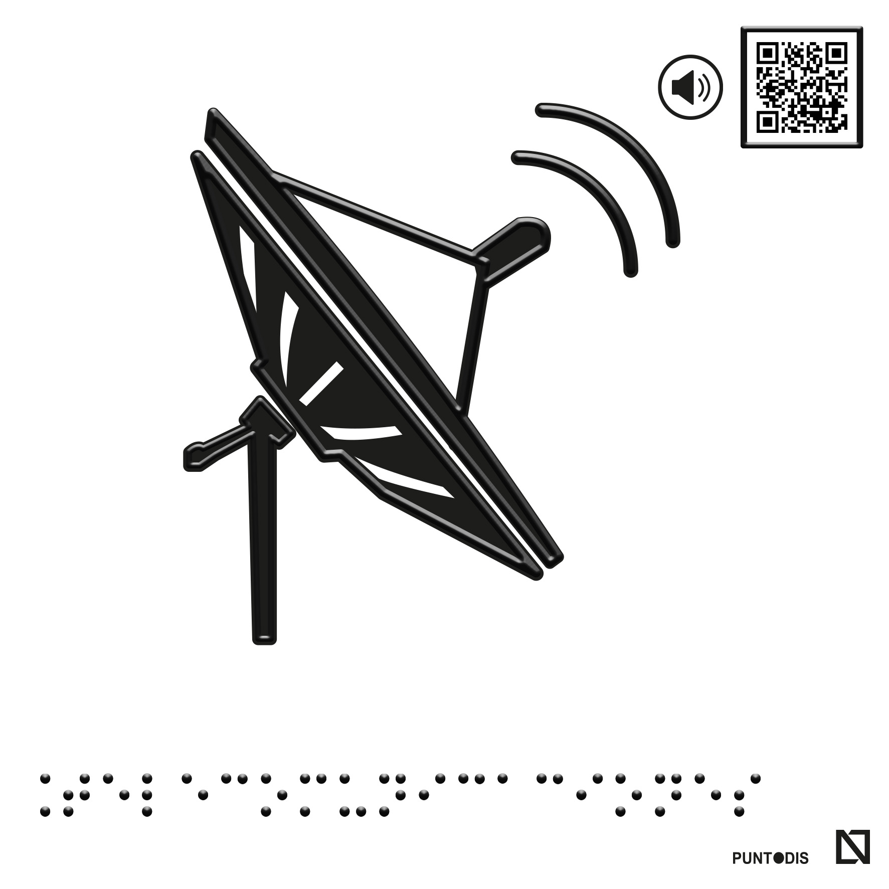 Placa Telecomunicaciones en braille y altorrelieve con QR, y en aluminio