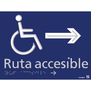 Placa Ruta accesible derecha en braille y altorrelieve, en aluminio