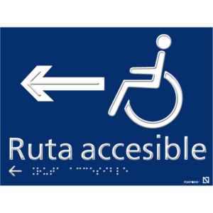 Placa Ruta accesible izquierda en braille y altorrelieve, en aluminio