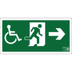 Placa fotoluminiscente Salida de emergencia a la derecha accesible, braille y altorrelieve