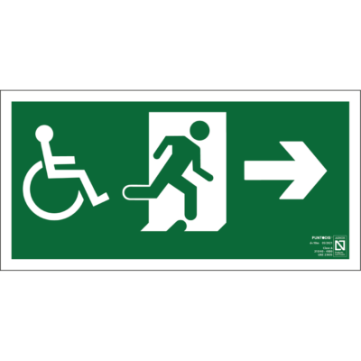 Placa fotoluminiscente Salida de emergencia a la derecha accesible, braille y altorrelieve