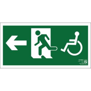 Placa fotoluminiscente Salida de emergencia a la izquierda accesible, braille y altorrelieve