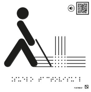Placa Suelo tactovisual en braille y altorrelieve con QR, y en aluminio