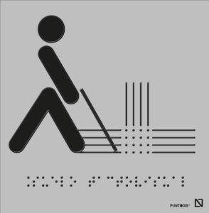 Placa Suelo tactovisual en braille y altorrelieve, y en aluminio