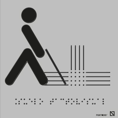 Placa Suelo tactovisual en braille y altorrelieve, y en aluminio