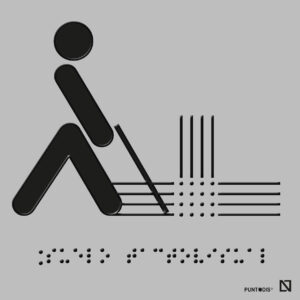 Placa Suelo tactovisual en braille y altorrelieve, y en aluminio