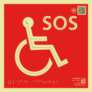 Placa fotoluminiscente Llamada accesible con QR, braille y altorrelieve