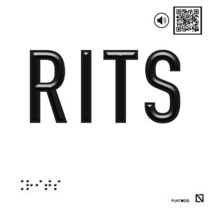 Placa RITS en braille y altorrelieve con QR, y en aluminio
