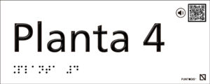 Placa Planta 4 en aluminio con braille y altorrelieve, CON QR