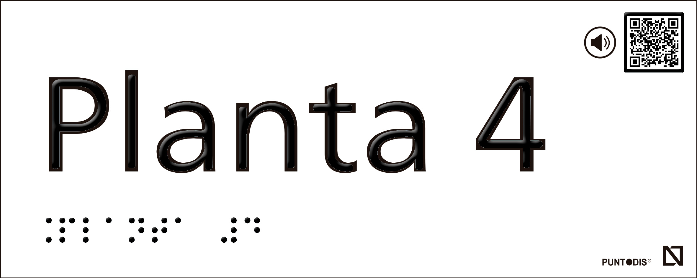 Placa Planta 4 en aluminio con braille y altorrelieve, CON QR