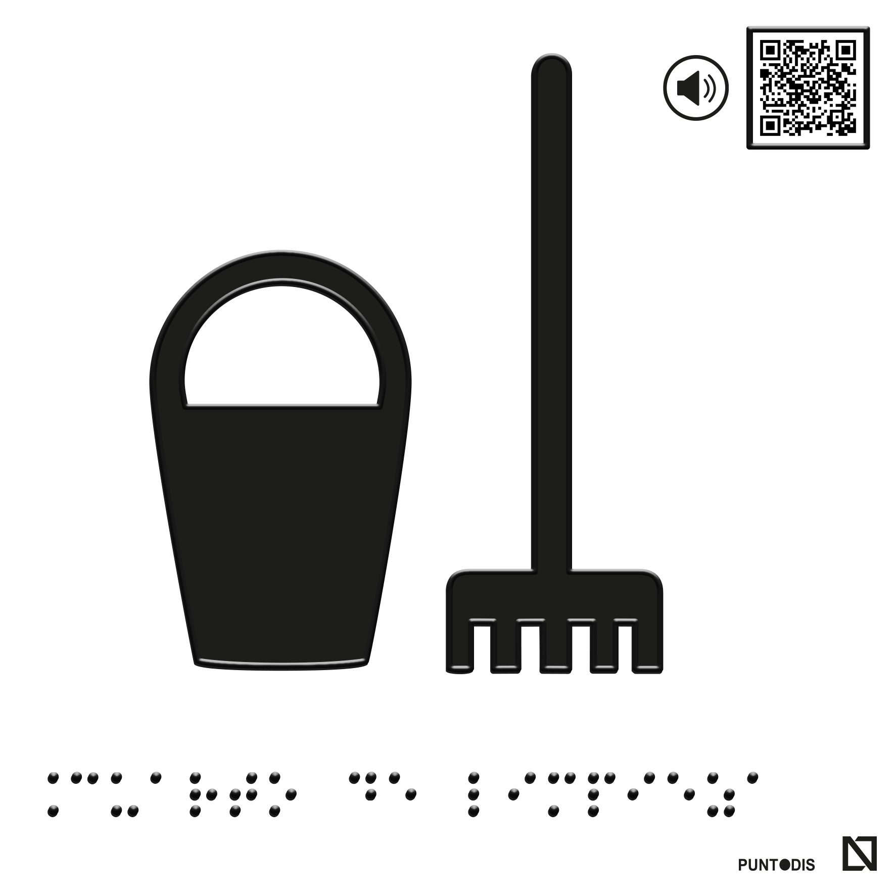 Placa Cuarto de limpieza en braille y altorrelieve con QR, y en aluminio