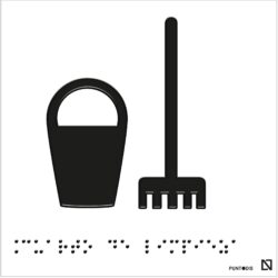 Placa Cuarto de limpieza en braille y altorrelieve, en aluminio