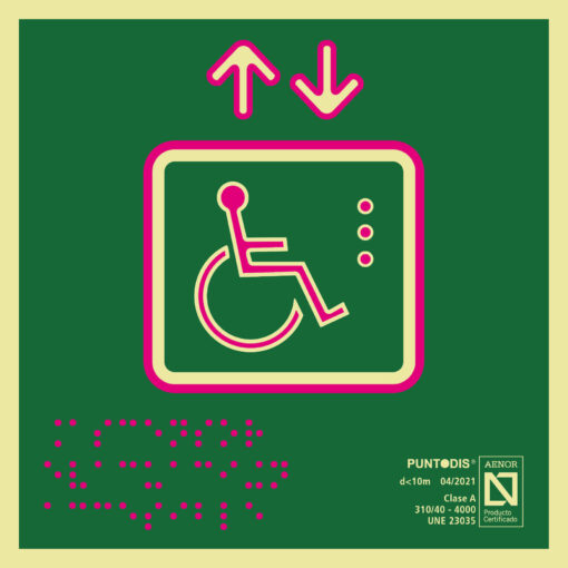 Placa fotoluminiscente ascensor accesible