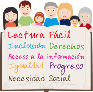 ilustración de un libro con diferentes palabras relacionadas con la accesibilidad