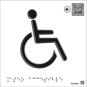 Pictograma Aseo accesible modelo 1 en aluminio. Rótulo accesible, señal accesible o placa accesible de pictograma para comprar con braille.