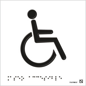 Pictograma Aseo adaptado hombres modelo 1 en aluminio. Rótulo accesible, señal accesible o placa accesible de pictograma para comprar con braille.