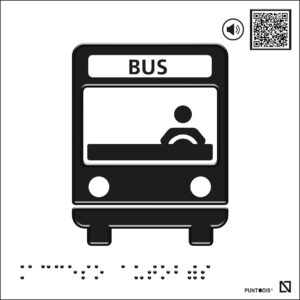 Placa Acceso bus en braille y altorrelieve con QR, y en aluminio