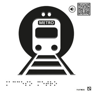 Placa Acceso metro en braille y altorrelieve con QR, y en aluminio