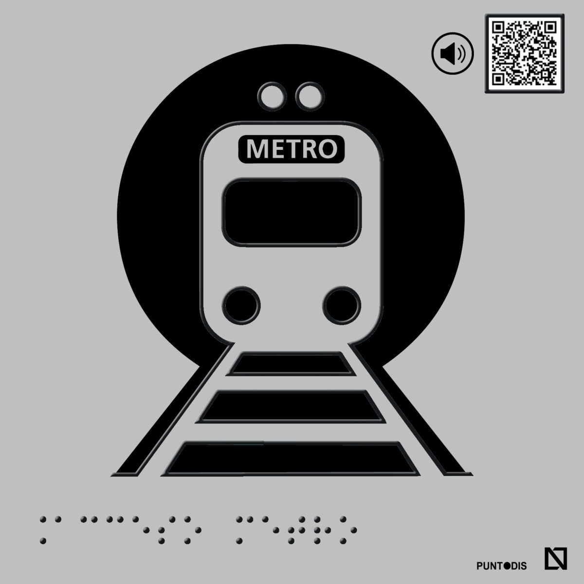 Placa acceso metro con QR, braille y altorrelieve
