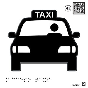 Placa Acceso taxi en braille y altorrelieve con QR, y en aluminio