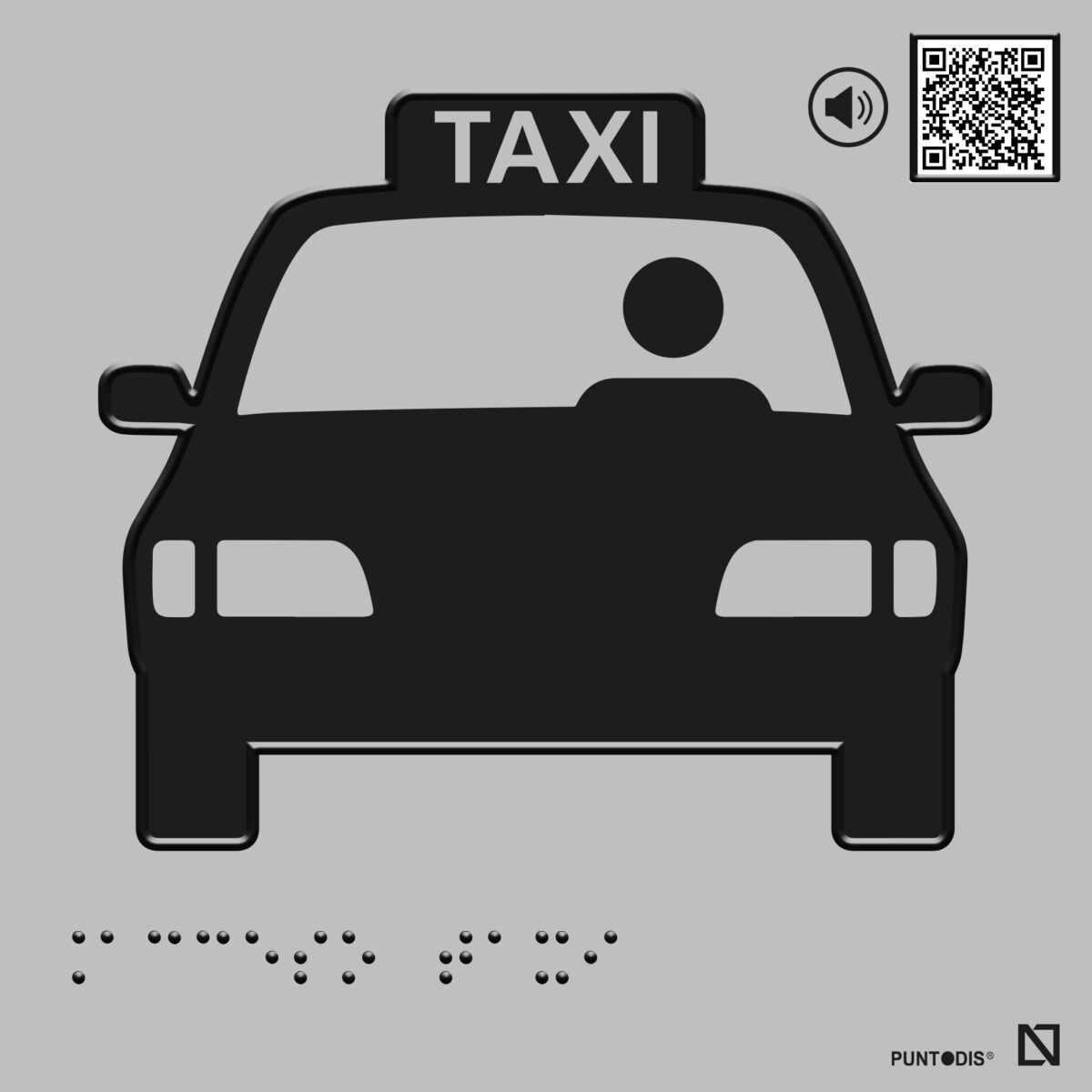 Placa acceso taxi con QR, braille y altorrelieve