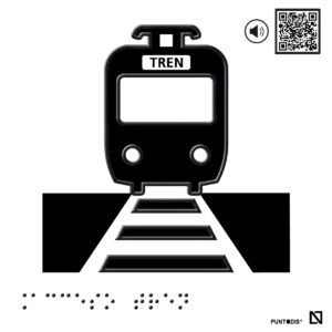 Placa Acceso tren en braille y altorrelieve con QR, y en aluminio