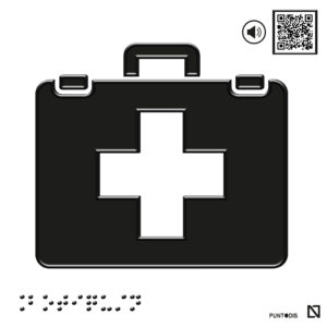Placa Botiquín en braille y altorrelieve con QR, y en aluminio