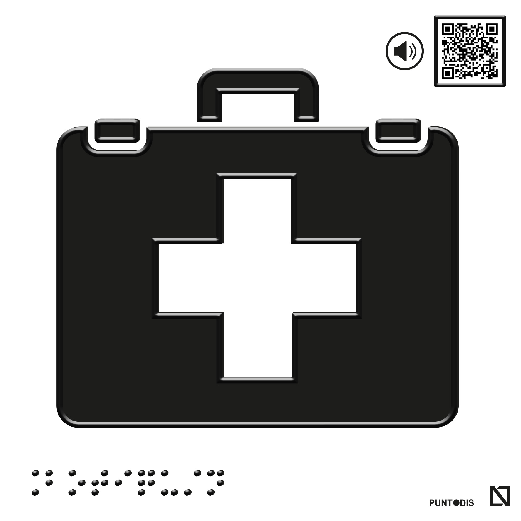 Placa Botiquín en braille y altorrelieve con QR, y en aluminio