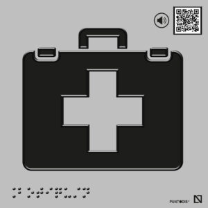 Placa botiquín con QR braille y altorrelieve