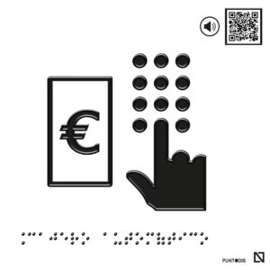 Placa Cajero automático en braille y altorrelieve con QR, y en aluminio