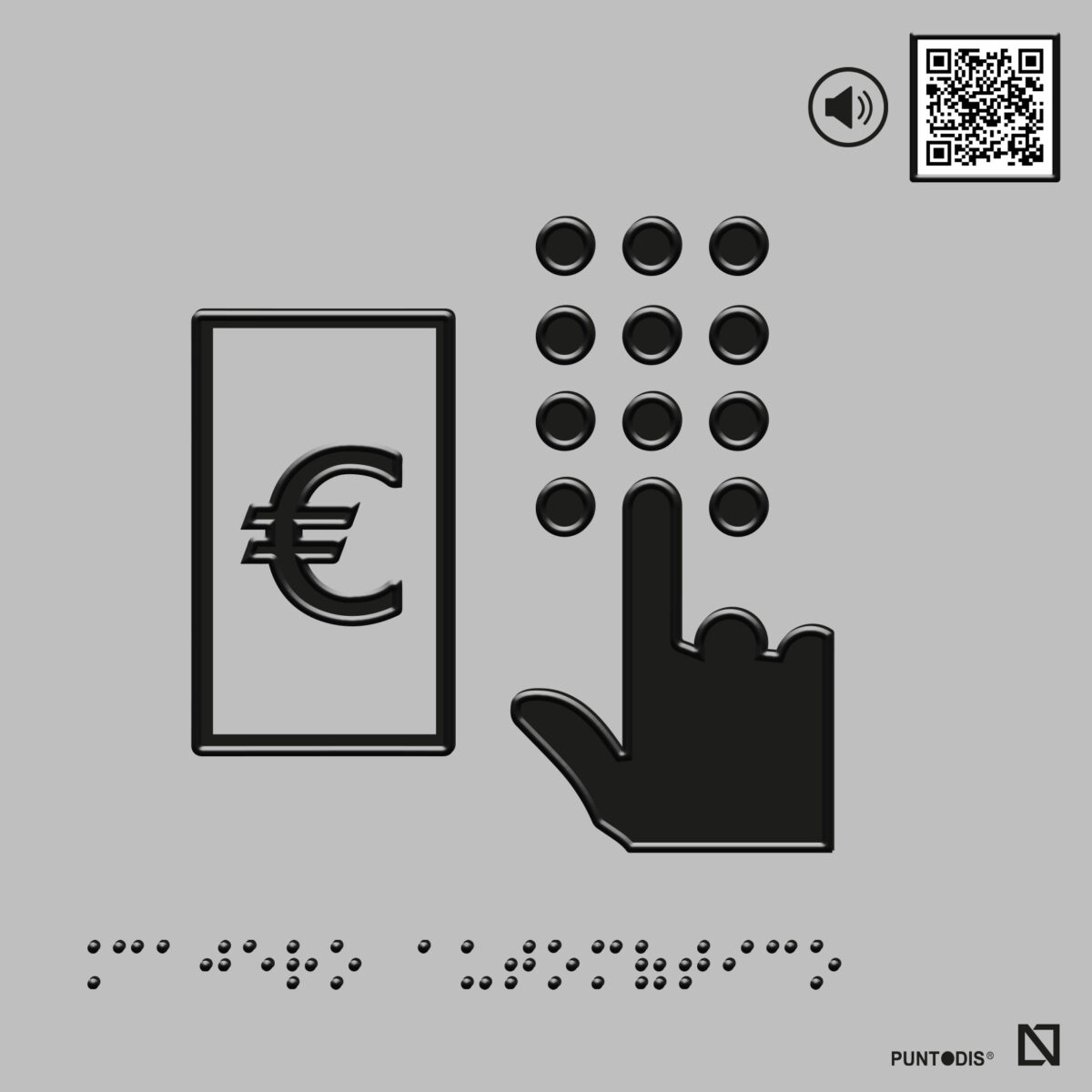 Placa Cajero Automático con QR, braille y altorrelieve